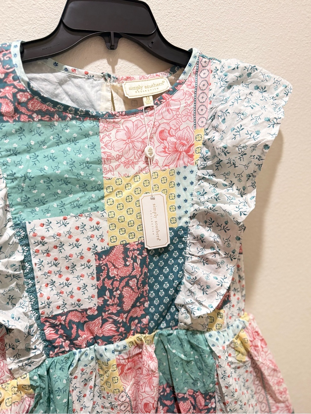 Simply Southern Patchwork Ruffle Tiered Maxi Dress - Pink, Green, Yellow, Blue - Picture 3 of 3
